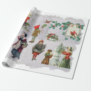 Rustikale Retro-Weihnachten Winterferien Geschenkpapier