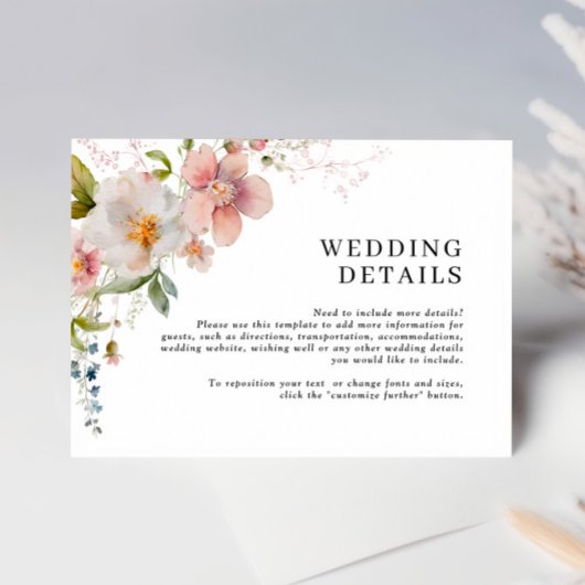 Rustikale Retro-Wildblume Hochzeitsdetails Begleitkarte