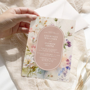 Rustikale Retro-Wildblumen Hochzeit Einladung