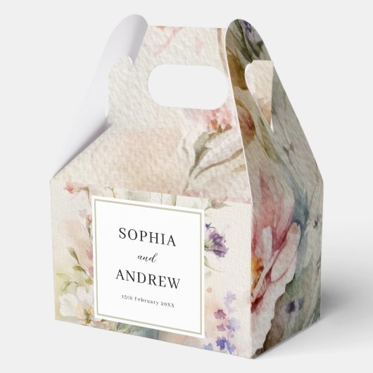 Rustikale Retro-Wildblumen Hochzeit Geschenkschachtel (Rückseite)