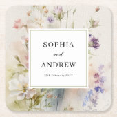 Rustikale Retro-Wildblumen Hochzeit Rechteckiger Pappuntersetzer (Vorderseite)