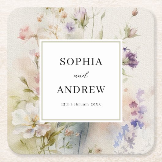 Rustikale Retro-Wildblumen Hochzeit Rechteckiger Pappuntersetzer (Vorderseite)
