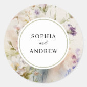 Rustikale Retro-Wildblumen Hochzeit Runder Aufkleber (Vorderseite)