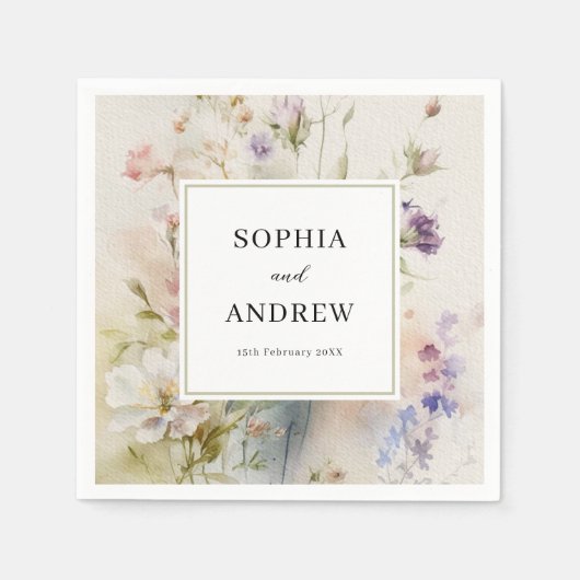 Rustikale Retro-Wildblumen Hochzeit Serviette (Vorderseite)