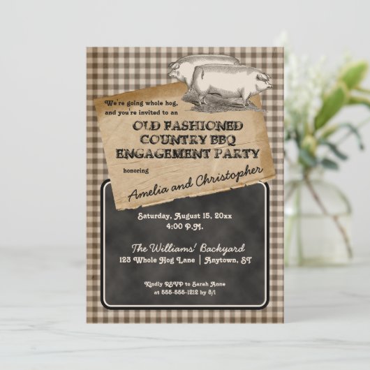 Rustikale Roastgeweih-GRILLEN-Engagement-Partei Einladung (Stehend Vorderseite)