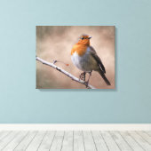Rustikale Robin Wrapped Canvas Print Leinwanddruck (Insitu (Holzboden))