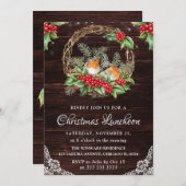 Rustikale Robins & Holly Wreath Weihnachtsessen Einladung (Vorne/Hinten)