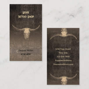 Rustikale Rodeo-Braun-Textur-Tätowierungsshop-Stie Visitenkarte