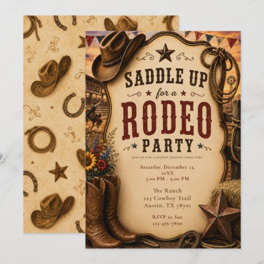 Rustikale Rodeo-Party Einladung (Vorne/Hinten)