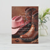 Rustikale Romance: Boots & Hat Junggeselinnen-Absc Einladung (Stehend Vorderseite)