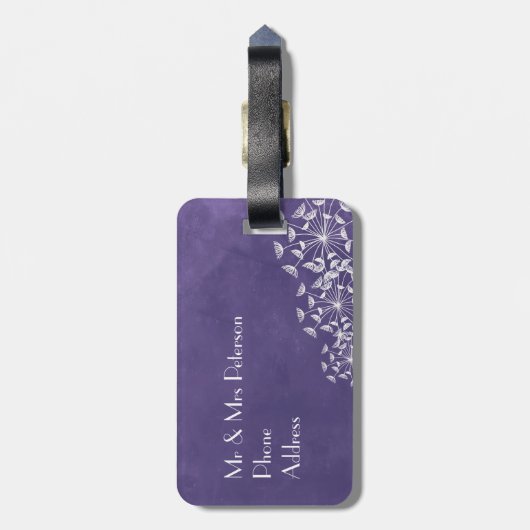 Rustikale Romance lila Gepäckanhänger (Rückseite vertikal)
