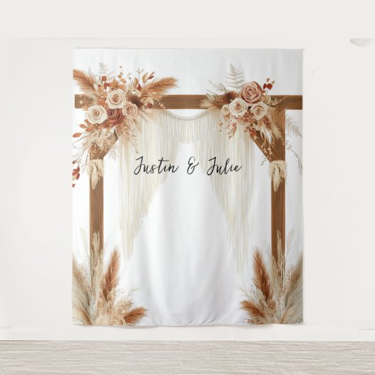 Rustikale Romance Pampas Arch - Hochzeitsvorhang Wandteppich (Vorderseite)