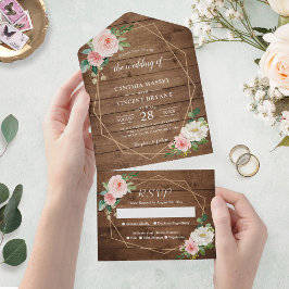 Rustikale romanische Blush-Floral Geometric Weddin All In One Einladung