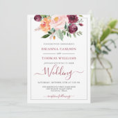 Rustikale romanische Hochzeit in Burgund und Rosa Einladung (Stehend Vorderseite)