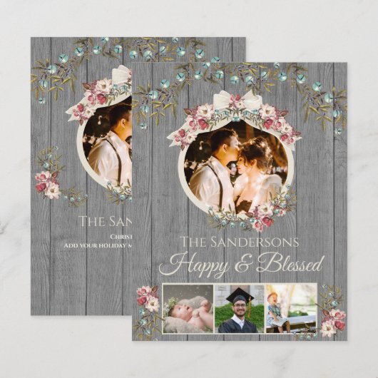 Rustikale Romantik 4 Foto Urlaub | Weihnachtskarte (Vorne/Hinten)