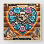 Rustikale Romantik: 5. Jubiläum Quadratische Wanduhr (Vorderseite)