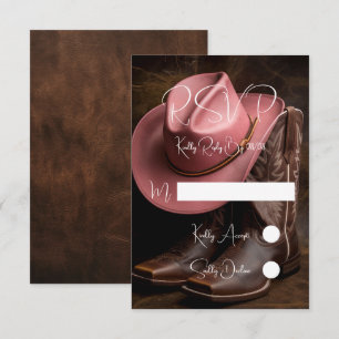 Rustikale Romantik: Boots and Hat Wedding RSVP Karte