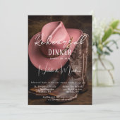 Rustikale Romantik: Boots & Hat Probe Dinner Einladung (Stehend Vorderseite)