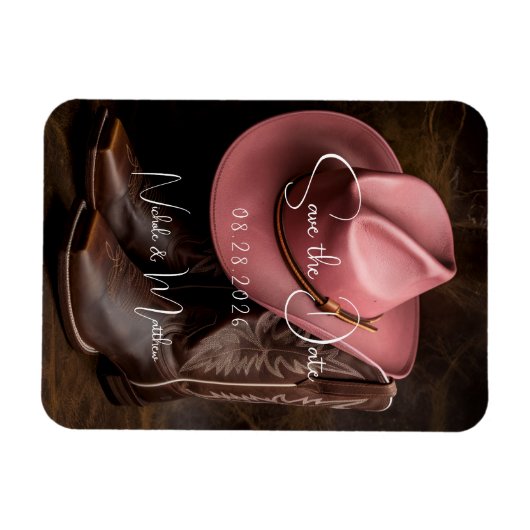 Rustikale Romantik: Boots und Hut Save the Date Magnet (Horizontal)