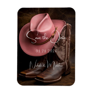Rustikale Romantik: Boots und Hut Save the Date Magnet
