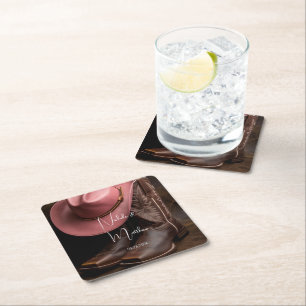 Rustikale Romantik: Cowboy Boots & Rose Hat Weddin Rechteckiger Pappuntersetzer