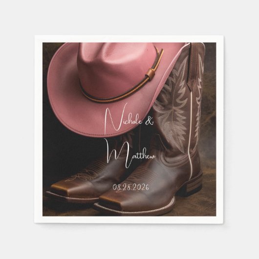 Rustikale Romantik: Cowboy Boots & Rose Hat Weddin Serviette (Vorderseite)