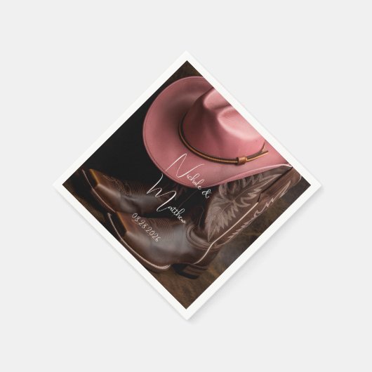 Rustikale Romantik: Cowboy Boots & Rose Hat Weddin Serviette (Ecke)