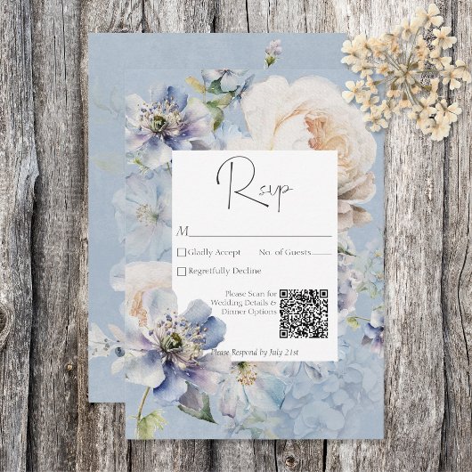 Rustikale Romantik Dusty Blue White Floral RSVP Karte