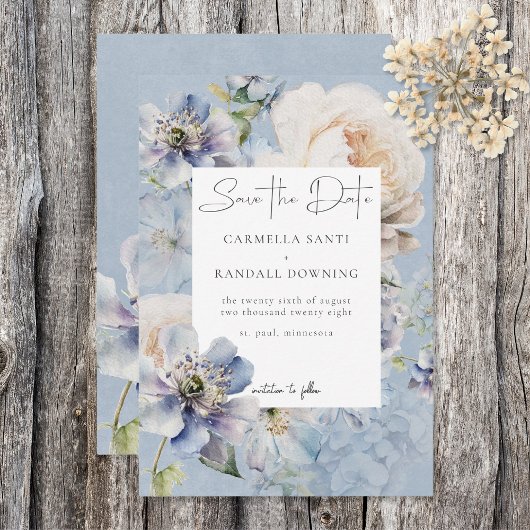Rustikale Romantik Dusty Blue & White Floral Save The Date