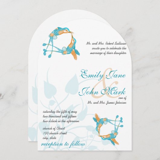 Rustikale Romantik Hummingbird Kiss Liebe BirdWedd Einladung (Vorne/Hinten)