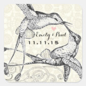 Rustikale Romantik Hummingbird Kiss Love Bird Wedd Quadratischer Aufkleber (Vorderseite)