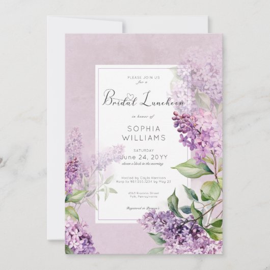 Rustikale Romantik Lila & Sage Lilacs Bridal Mitta Einladung (Vorderseite)