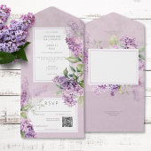 Rustikale Romantik Lila & Sage Lilacs QR Code All In One Einladung