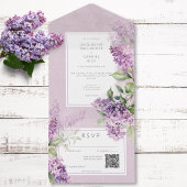 Rustikale Romantik Lila & Sage Lilacs QR Code All In One Einladung