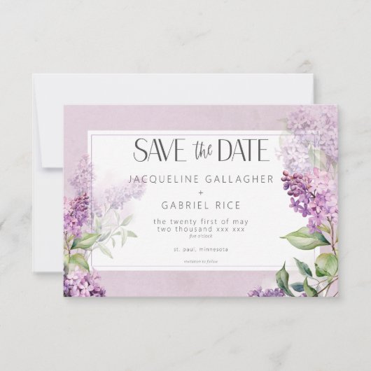 Rustikale Romantik Lila & Sage Lilacs Wedding Save The Date (Vorderseite)