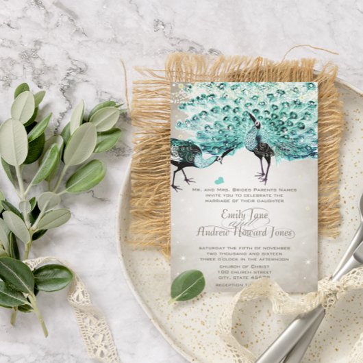 Rustikale Romantik Mason Jar Mint Peacock Wedding Einladung