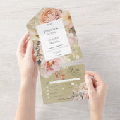 Rustikale Romantik Rosa und Rosa Rose Grün Abendes All In One Einladung (Abreißen)