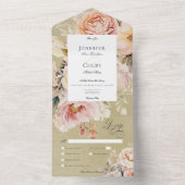 Rustikale Romantik Rosa und Rosa Rose Grün Abendes All In One Einladung (Innen Boden)