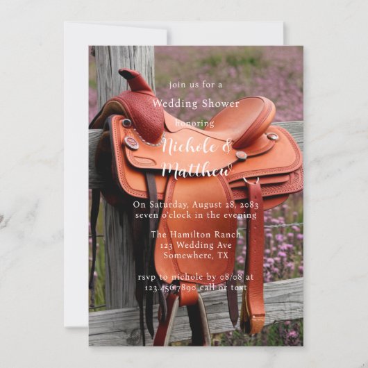 Rustikale Romantik: Sattel am Polterabend des Zaun Einladung (Vorderseite)