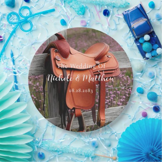 Rustikale Romantik: Sattel auf der Zaun-Hochzeit Pappteller (Party)