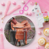 Rustikale Romantik: Sattel auf der Zaun-Hochzeit Pappteller (Party)