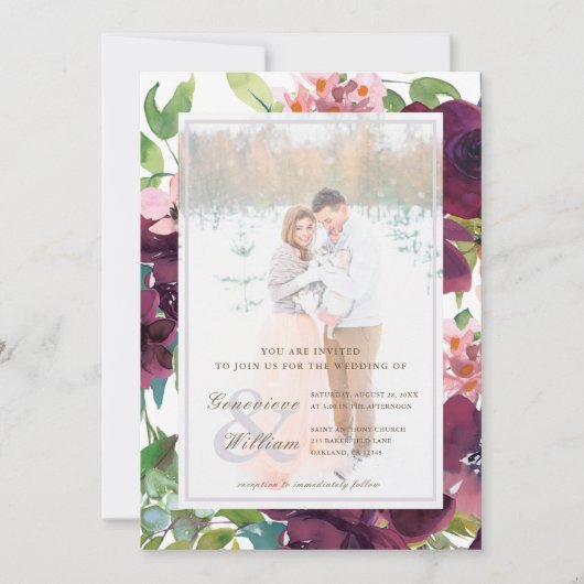 Rustikale Romantik Schöne Hochzeit mit zwei Fotos Einladung (Vorderseite)