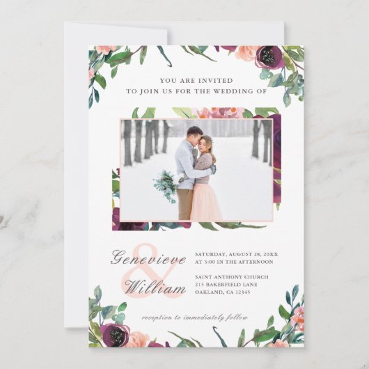 Rustikale Romantik Schöne Hochzeit mit zwei Fotos Einladung (Vorderseite)