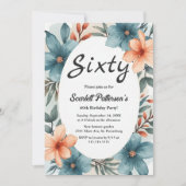 Rustikale romantische Aquarellblume 60. Geburtstag Einladung (Vorderseite)