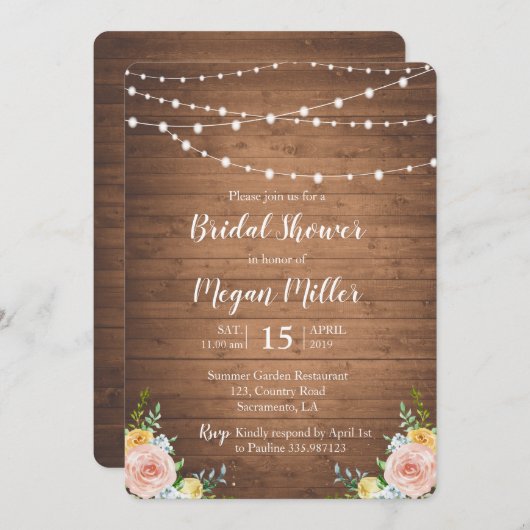 Rustikale romantische Brautdusche Einladung (Vorne/Hinten)