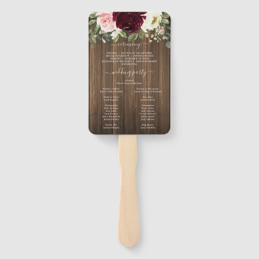 Rustikale romantische Hochzeitsfeier Fächer (Rückseite)