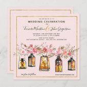 Rustikale romantische Rose Gold Lanterns Blumenhoc Einladung (Vorne/Hinten)