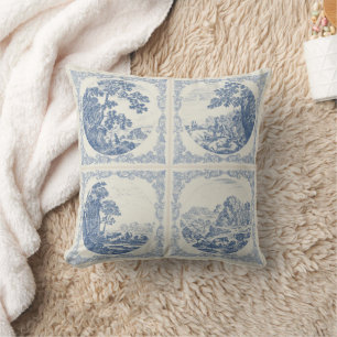Rustikale Romantische Vintage Delft Blaue Fliesen  Kissen