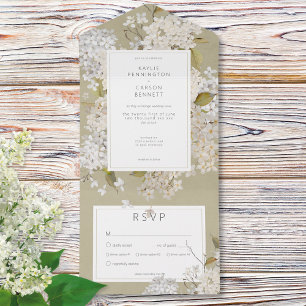 Rustikale romantische weiße Lilacs zum Abendessen All In One Einladung