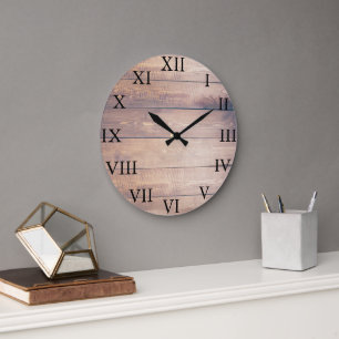 Rustikale römische Zahlen aus altem Scheunenholz Große Wanduhr